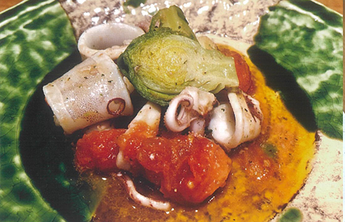 小ヤリイカと芽キャベツのガーリック炒めとブリのユズ七味焼き