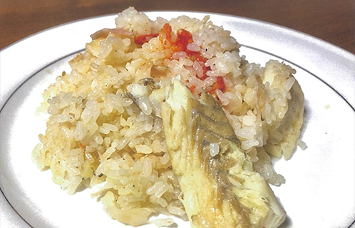 スズキとミニトマトの炊き込みご飯