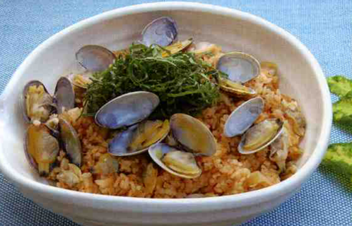 アサリとキムチの炊き込みご飯と冷や汁