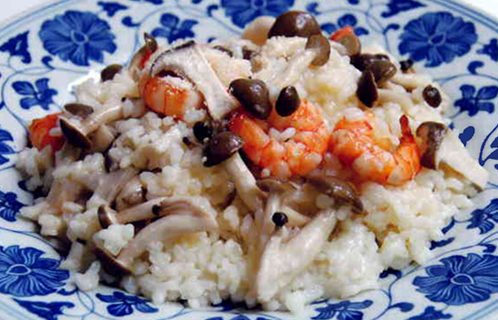 きのこのリゾットとタラと野菜のスープ