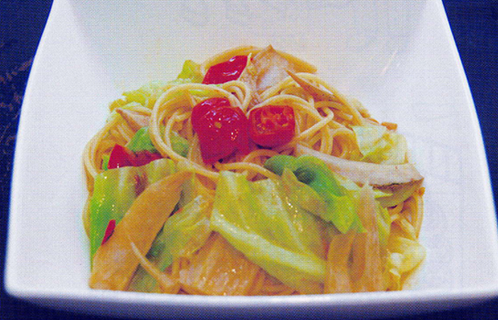 レンコンとキャベツのパスタとポテトのチーズ挟み焼き