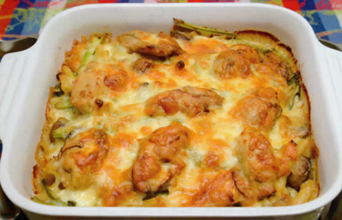 カキと菜の花の豆乳マカロニグラタンとレンコンのオレンジ煮・ココナツ風味