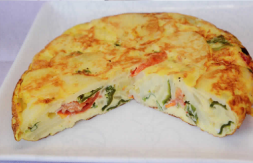 スパニッシュオムレツとアジの塩焼きポン酢浸し