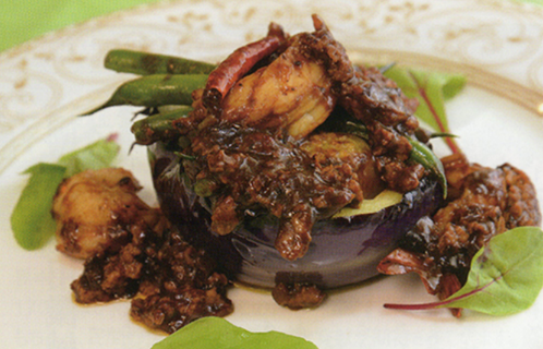 丸ごとマーボーナスとズッキーニのチーズ焼き