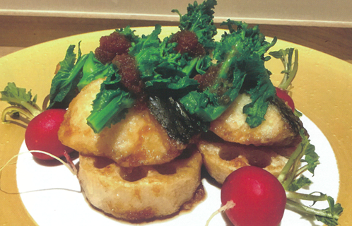 サワラとレンコンのポン酢掛けとナメコとトマトの豚汁