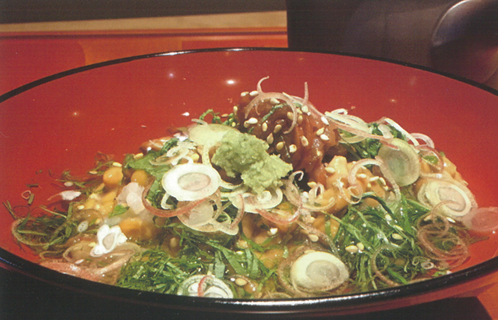 冷やし納豆梅茶漬けとアジのたたき梅肉あえ