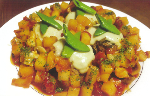 切り昆布の煮込みハンバーグとホタルイカと新ゴボウの炊き込みご飯